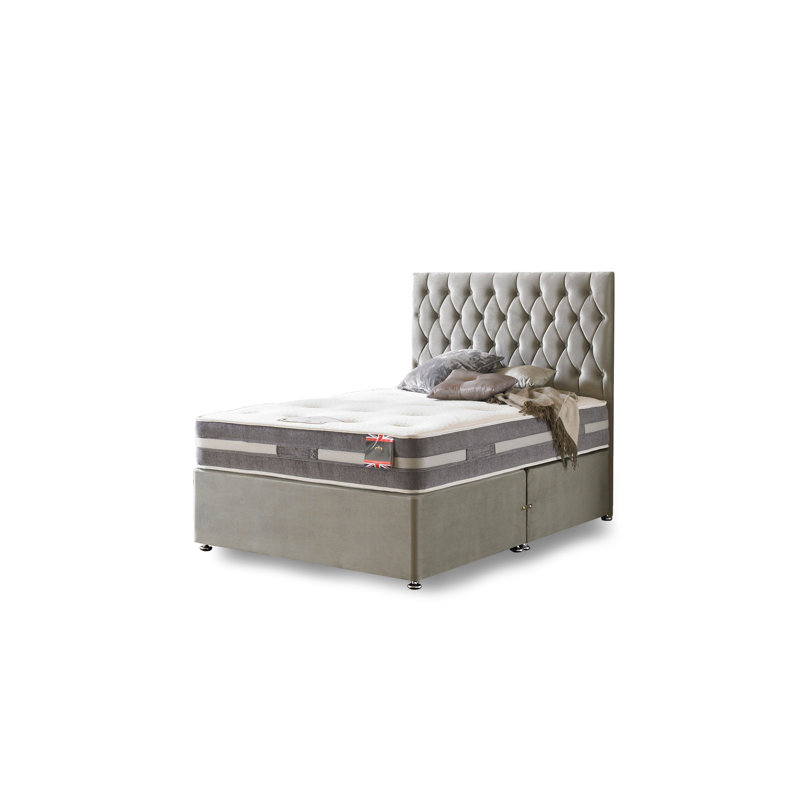 Norsworthy Coil Spring Divan Bed Set, 2 Drawers, Small Double, Mink Plush Velvet