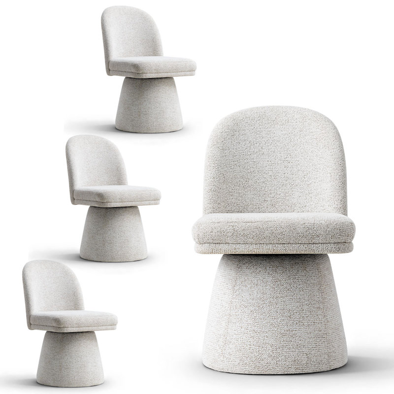 Upholstered Fabric 360° Swivel Dining Chair, Cream