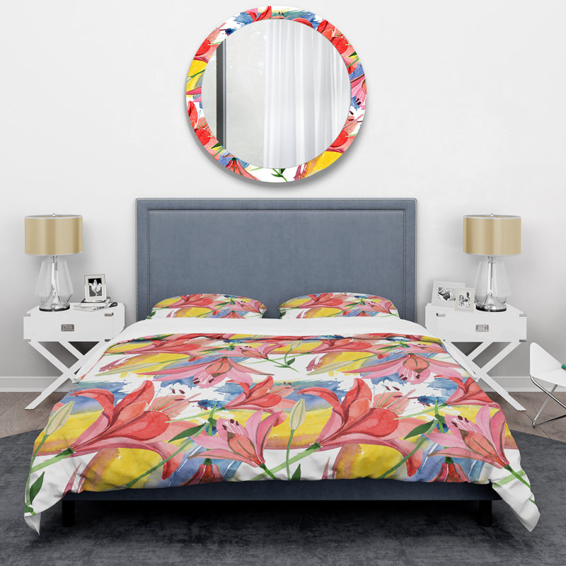 Multicolore fleur tropicale - ensemble de housse de couette floral - polyester microfibre