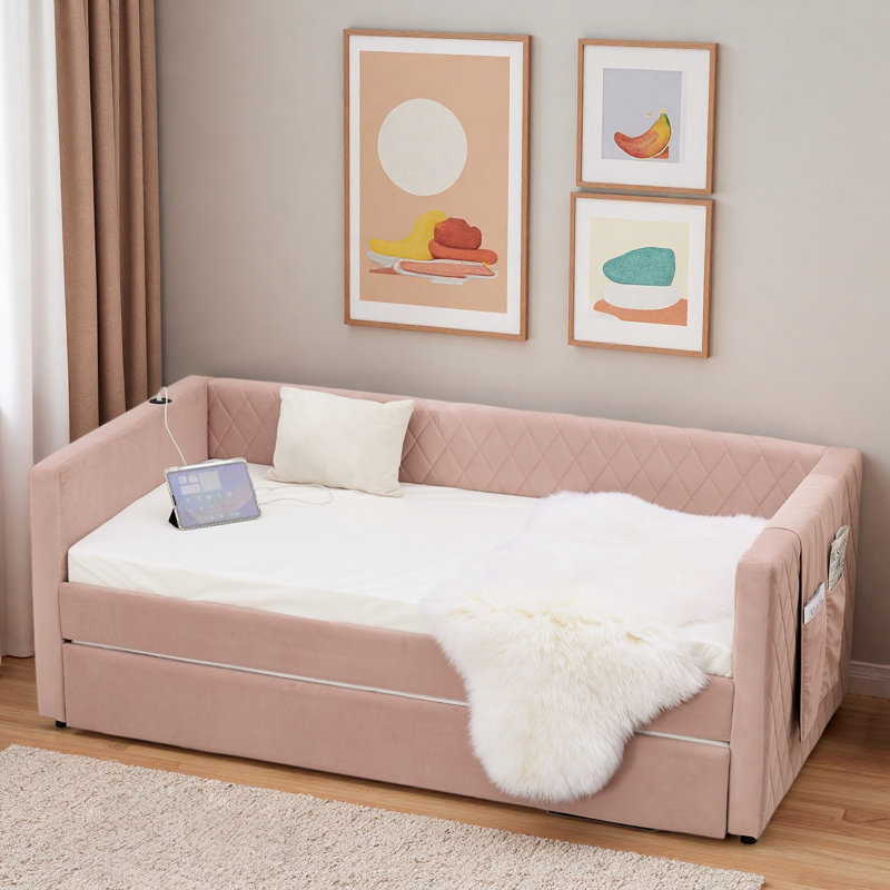 Lit de jour Diamond Grid Velvet, Rose