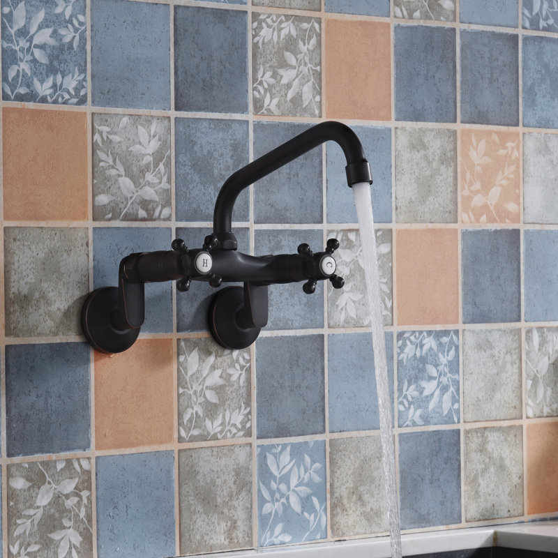 Kitchen Sink Faucet with Cross Handle, Swivel Spout Kitchen Faucet, Oil Rubbed Bronze