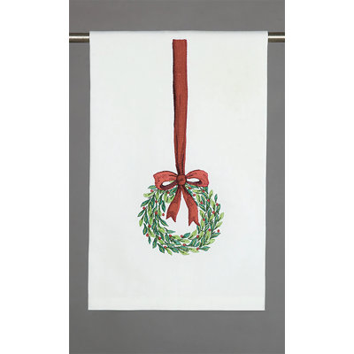 Wreath Bow Cotton Embroidered Tea Towel