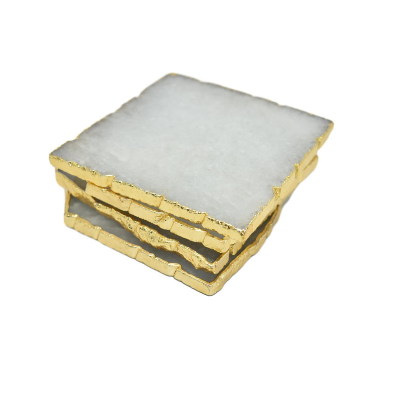 Ensemble de 4 sous-verres carrés, Blanc / doré