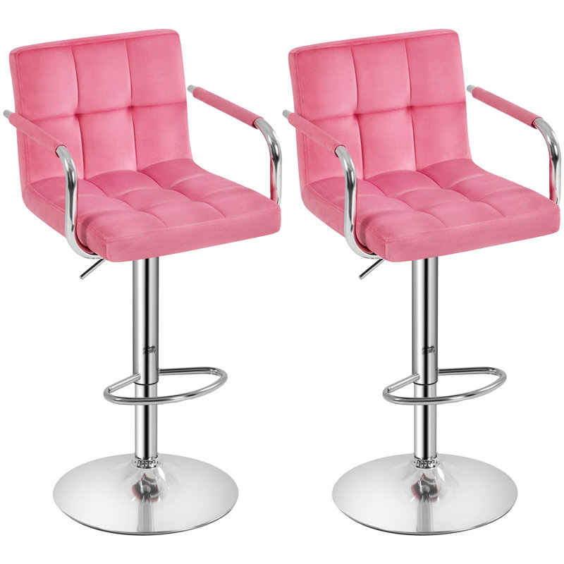 Branislava Swivel Upholstered Adjustable Height Counter Stool, Pink