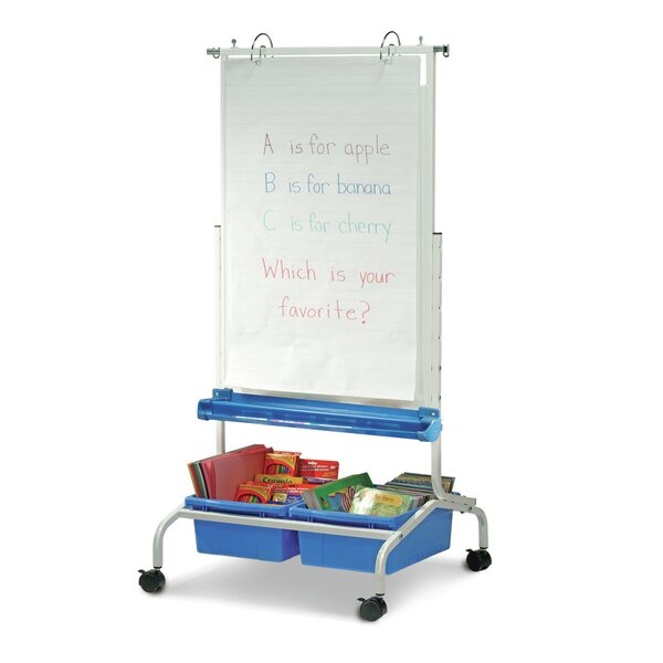 Offex Dry Erase Magnetic Whiteboard Classroom Easel Stand with Blue Storage  Bins