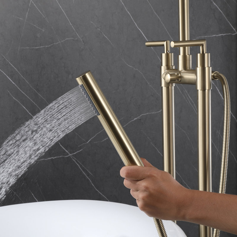 Robinet de baignoire à fixation sur plancher à 2 poignées avec inverseur, Or brossé