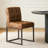 Coffee Faux Leather Dining Chairs Set of 4, Mid-Century Modern Dining Room Chairs with Armless, Checkered Kitchen Chair with Metal Legs-1134955013-1133027172