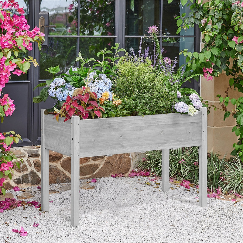 Rectangle Wood  Planter Raised Bed, Grey