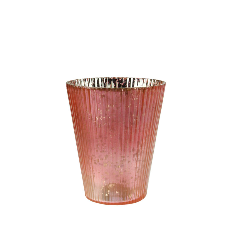 Porte-bougies décoratives en verre mercurisé côtelé 4,25 po, Rose / Argent