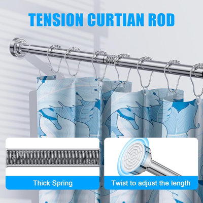 Tringle de rideau de douche à ressort à tension réglable Tringle à rideau de douche antirouille antirouille pour salle de bain sans perçage, ne s'affaisse jamais Facile à utiliser