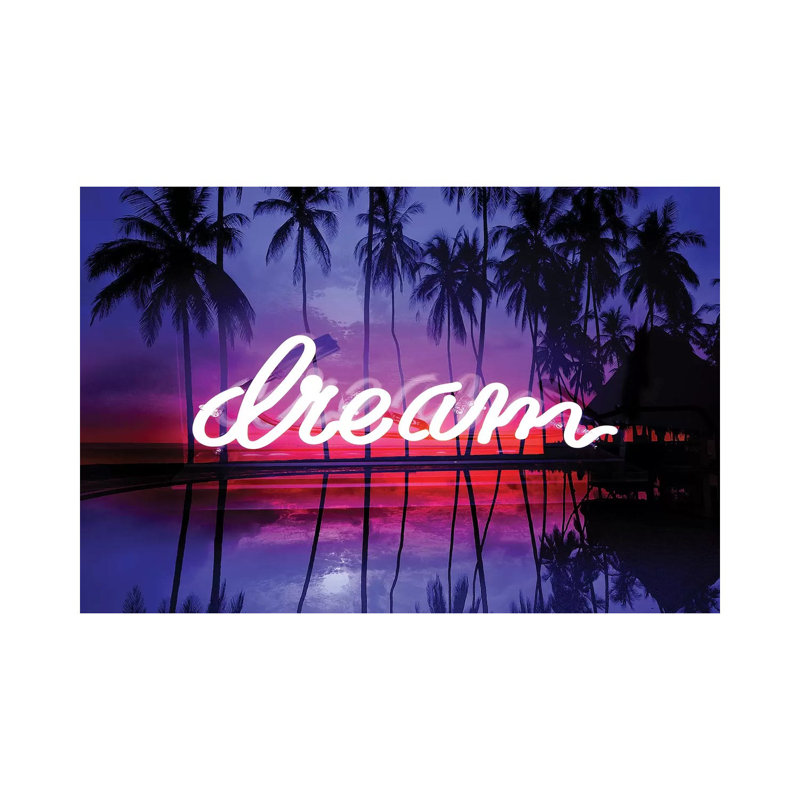 Neon Dream Beach Pink On Black by Hailey Carr - Print on Canvas, Wrapped Canvas, 30.48 cm H x 45.72 cm W