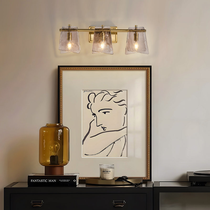 Aidyn 3 - Light Mordern Gray Glass Bathroom Vanity Light, Gold