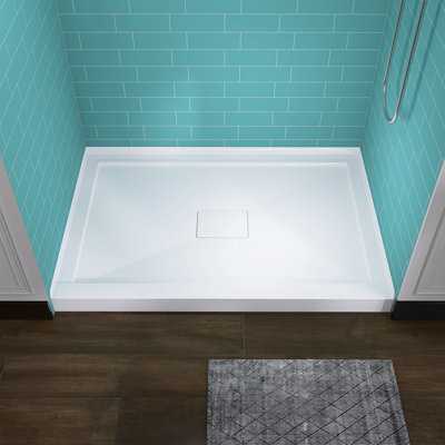 48 X 32 In. Single Threshold Acrylic Shower Base With Center Hidden Square Drain In White