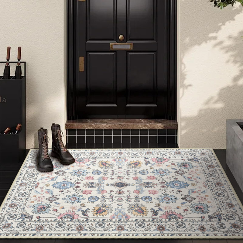 Large Oriental Floral Living Room Rug Washable Bedroom Rug Non-Slip Colorful Vintage Accent Floor Carpet For Home Decor