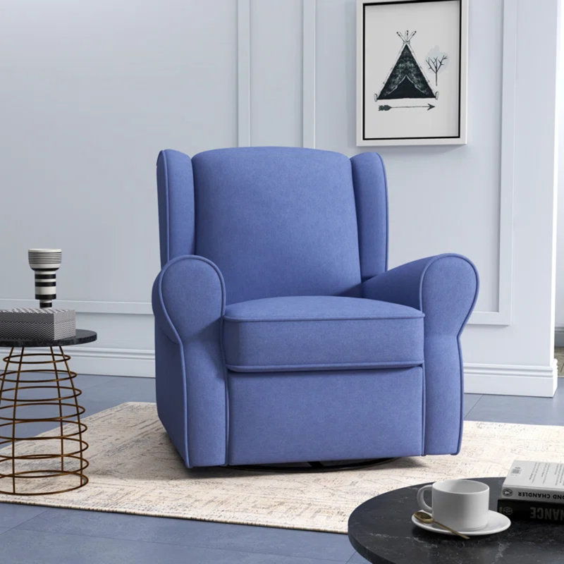 35.1'' Wide Modern and Upholstered Swivel Armchair, Blue