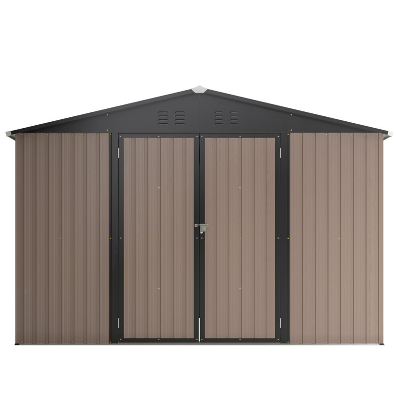 10' x 10' Brown Metal Garden Storage Shed with Double Doors