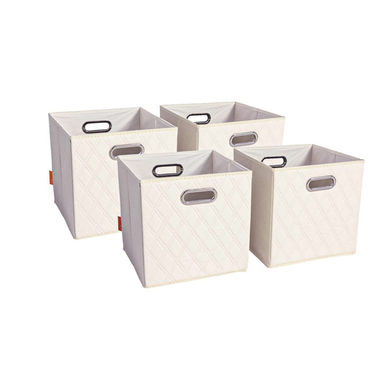 Rebrilliant Faux Leather Decorative Bin, Beige, 11" H x 11" W x 11" D