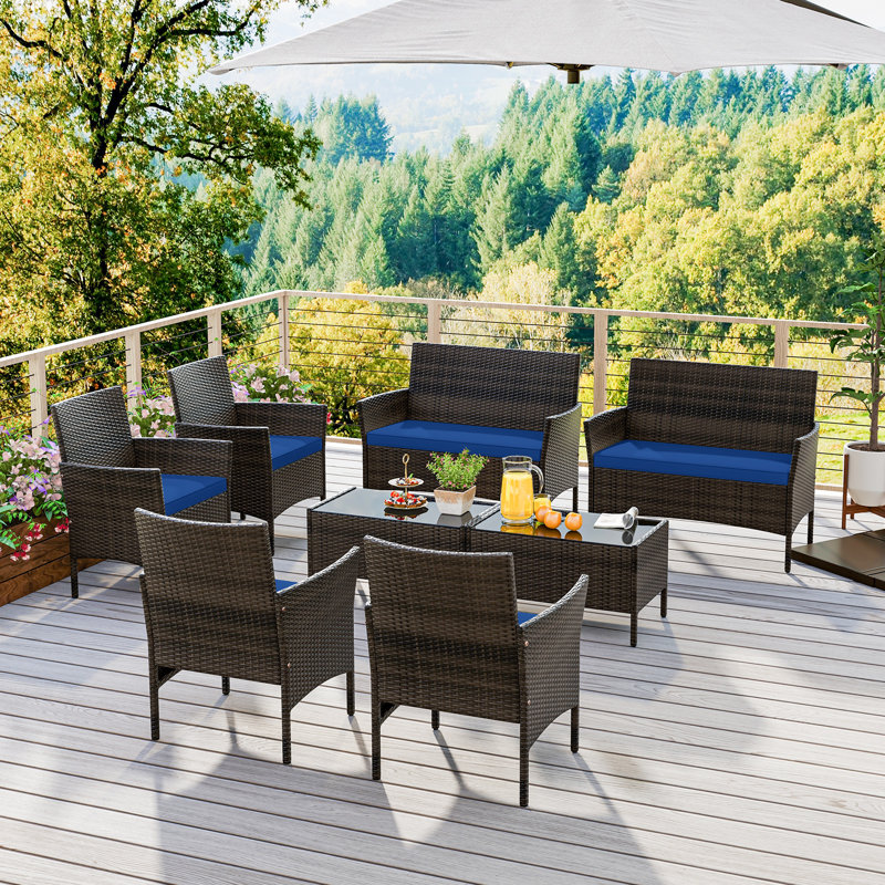 Klea Wicker 8 - Person Patio Conversation Set with Cushions, Navy