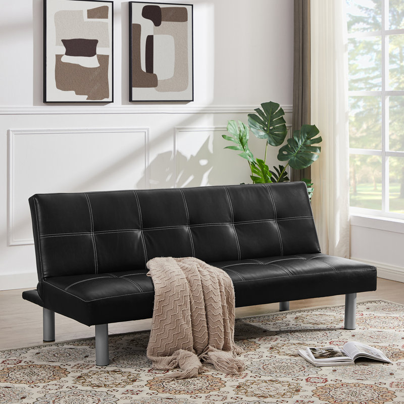 Canapé convertible en cuir végétalien 66,92 po Falite, Similicuir noir