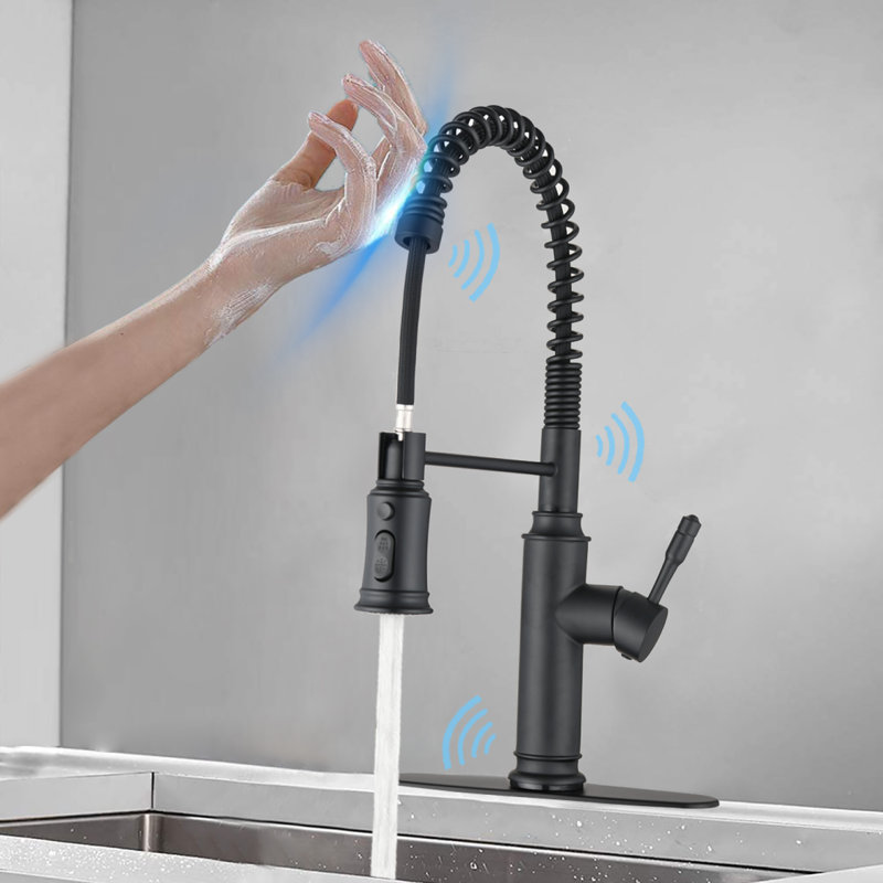 Robinet de cuisine tactile avec douchette extractible, Noir mat