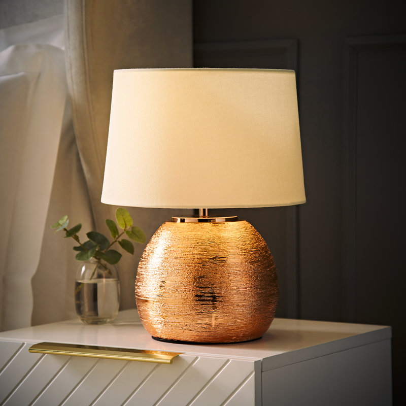 Demott Ceramic Table Lamp, No, Gold Base/Yellow Shade
