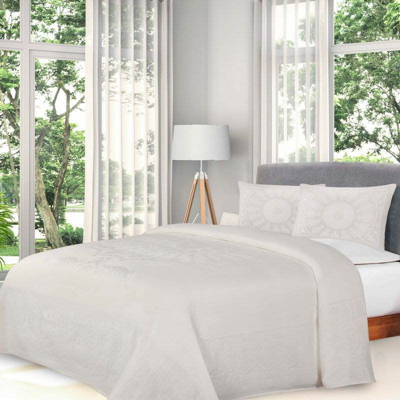 Full Off-White Cotton Blend Reversible Bedspread Set