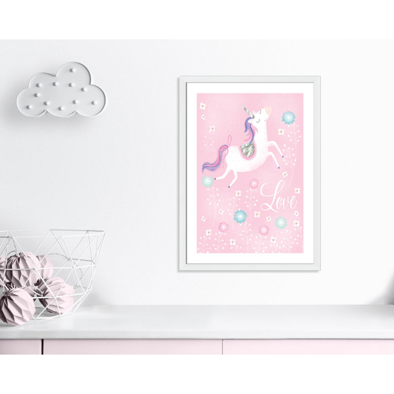 «Love Unicorn», art encadré, H 34,5 po x l 24,5 po x P 0,63 po, Cadre blanc