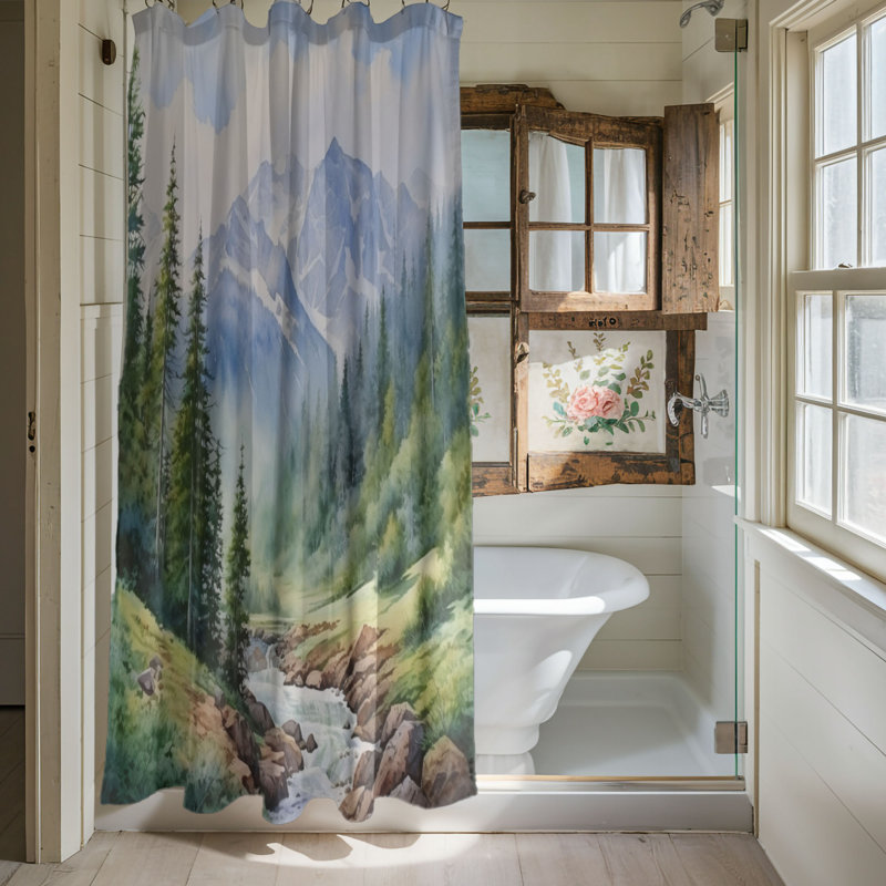 Watercolor Mountain Designs - Rideau de douche standard 1 pièce, H 74 po x l 71 po