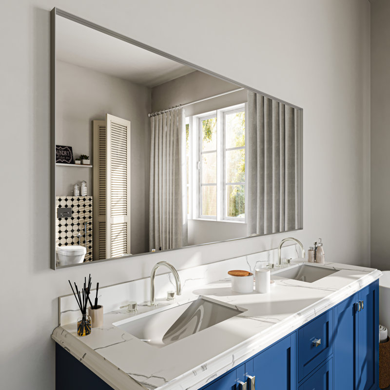 Miroir de salle de bain mural, Argent argent, 72 po x 36 po