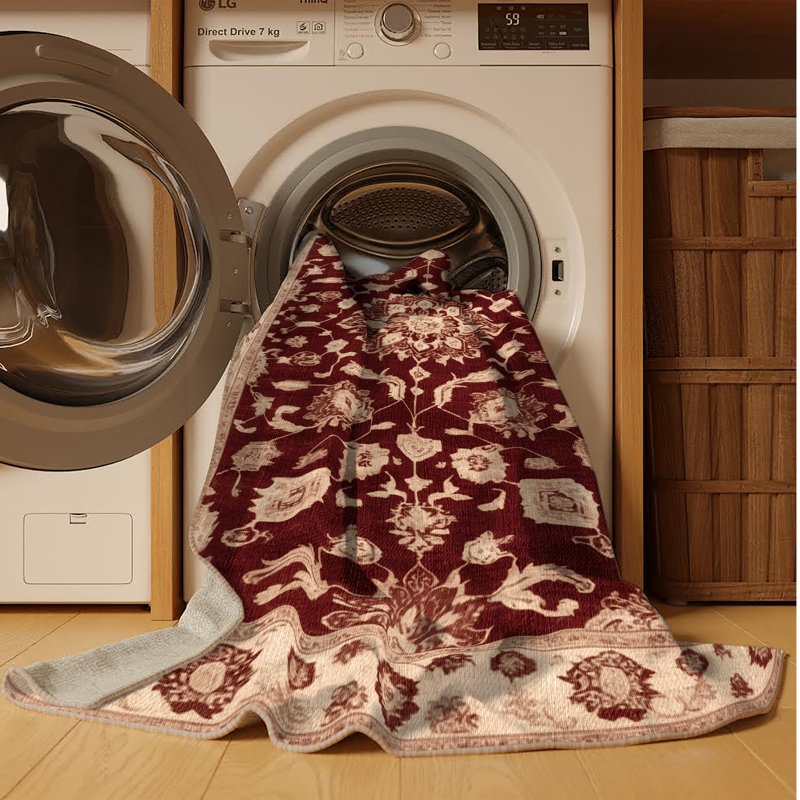 Machine Washable Overdyed Brown Area Rug, Round 3'