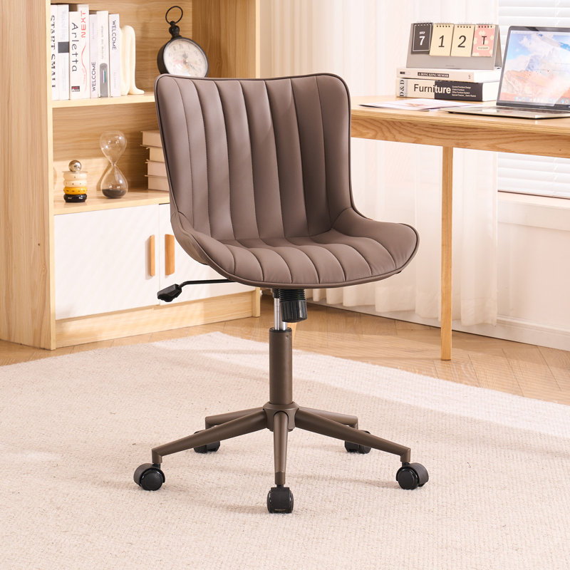 Brionni Leather Swivel Task Chair with Casters, Brown Seat/ Black Frame