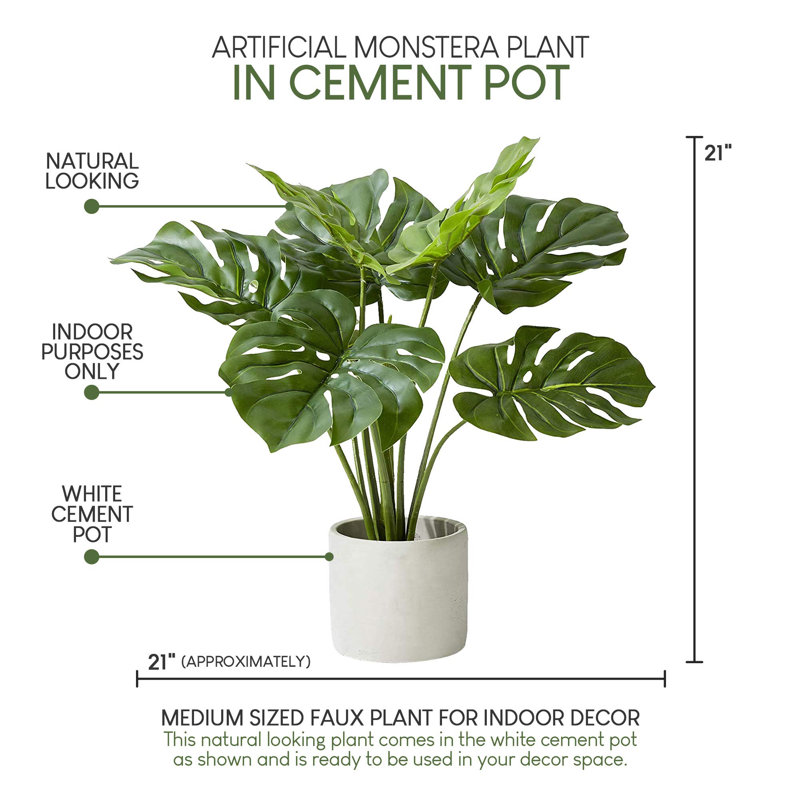 21'' Faux Evergreen Plant in Cement Pot, 1
