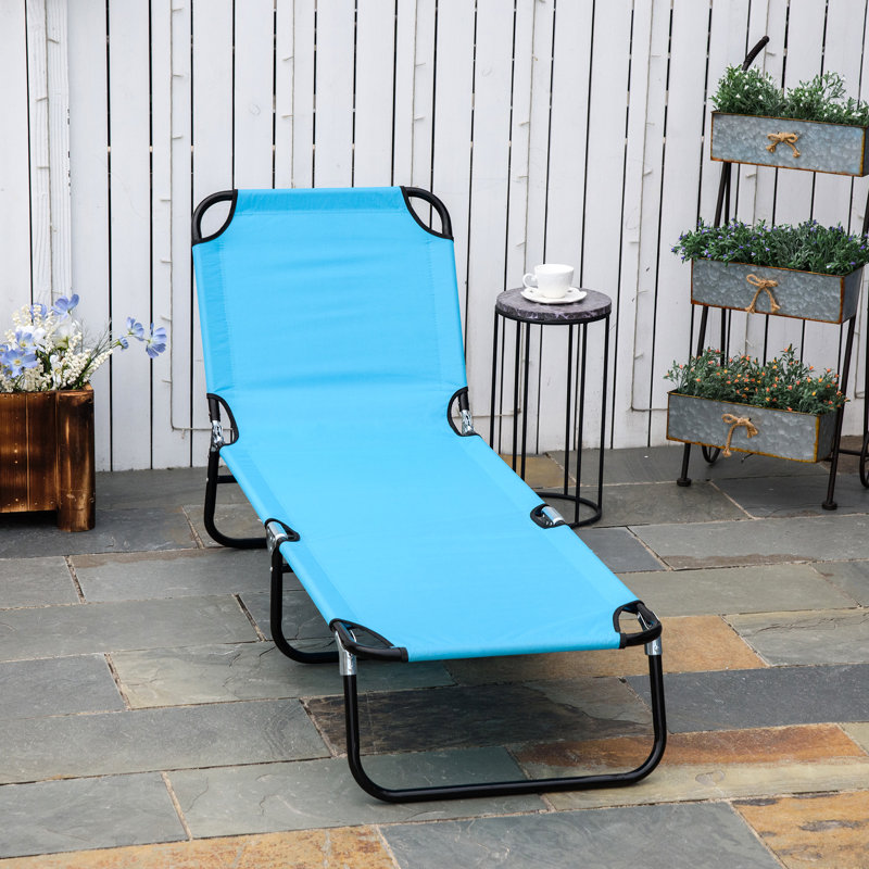 Sun Tanning Lounge Chair - 5 Reclining, Steel Frame, Sky Blue For Outdoor In Beach, Yard, Patio Folding 5 Recline Levels, Steel, Blue, Great Yard