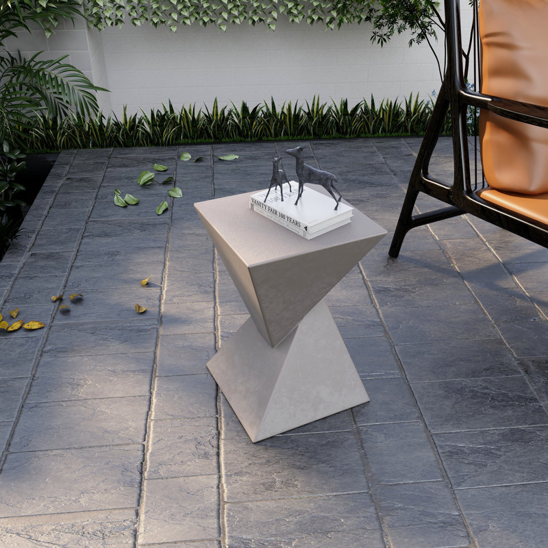 Analu Modern Fiberstone Side Table with Twisted Pedestal Design, Square Top Accent Table for Indoor Outdoor Use, Marble White