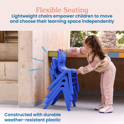 ECR4Kids Plastic School Stackable Chair, 12in Seat Height, Classroom Furniture, 4-Pack