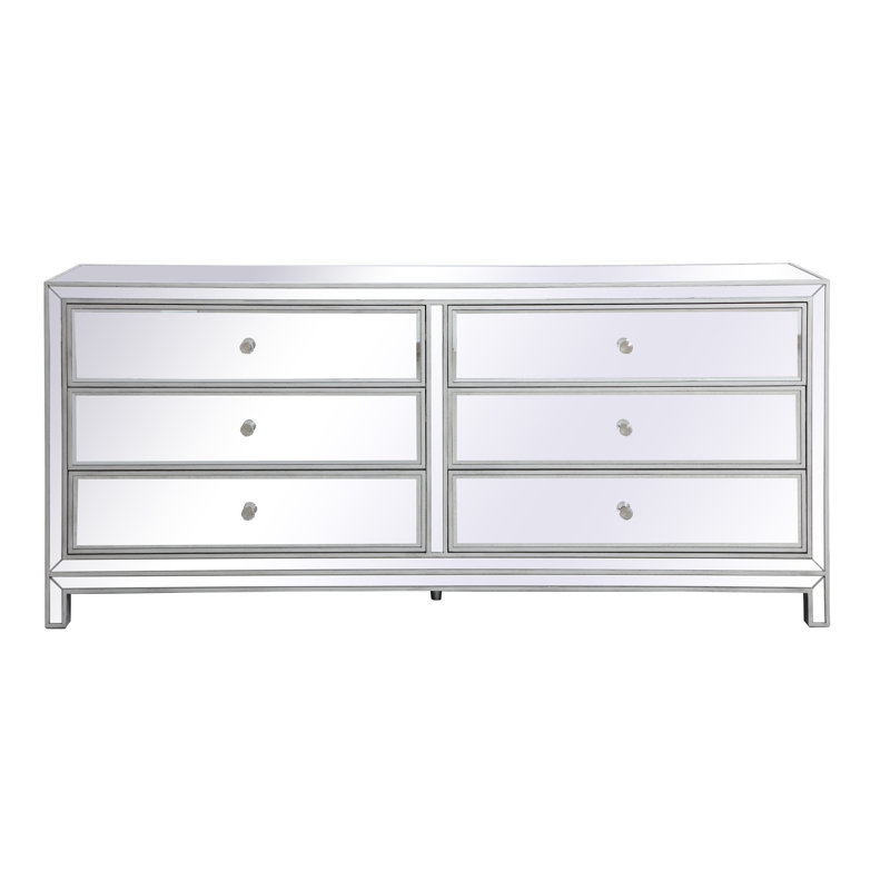Commode double 6 tiroirs Rotella Mirrored, Argent