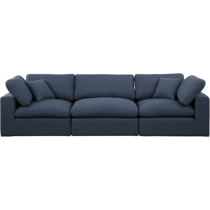 Hisamuddin 119" Linen Modular Sofa, Navy Linen Textured Fabric