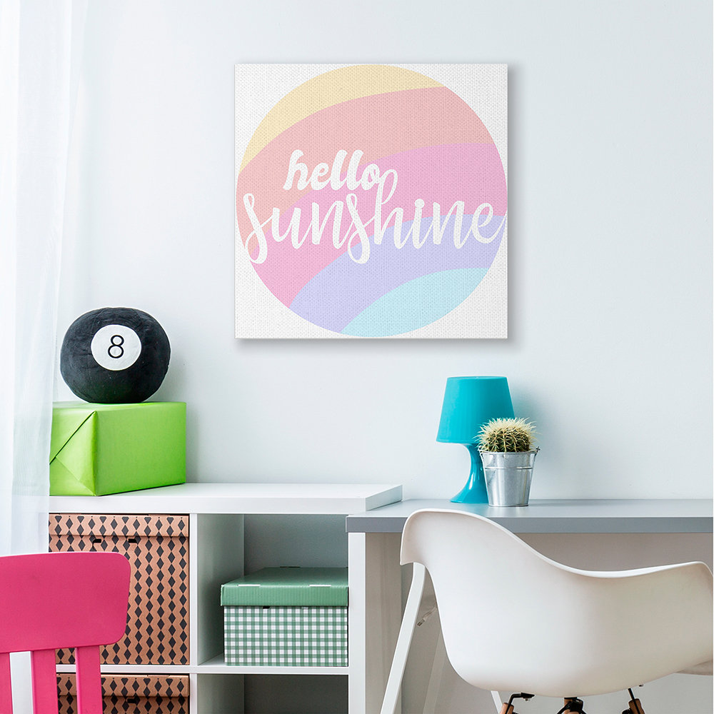 " Hello Sunshine Phrase Circular Pink Rainbow " by Daphne Polselli Latitude Run® 