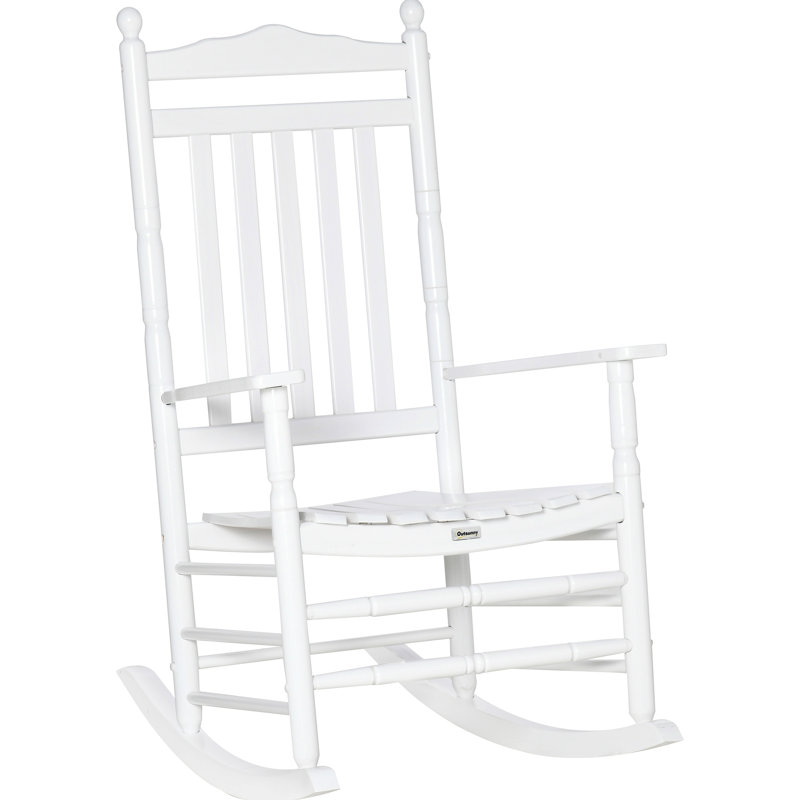 Traditional Wooden High-Back Rocking Chair For Porch, Indoor/Outdoor, White