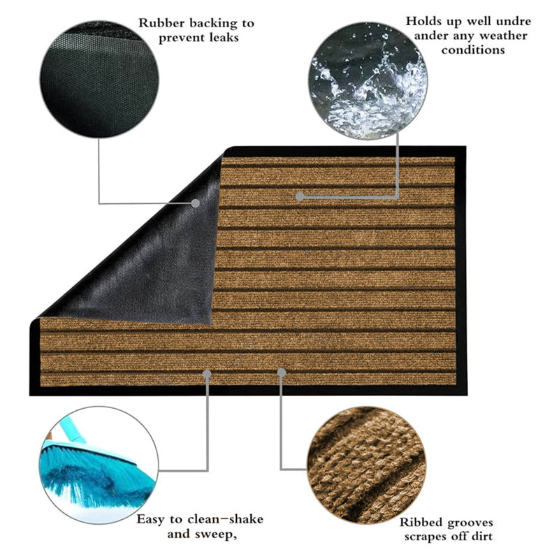 Non-Slip Heavy-Duty Indoor Outdoor PVC Rubber Door Mat, Brown, 50cm W x 80cm L