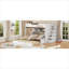 Structure de lit superposé double classique en bois massif blanc avec lit gigogne simple, escalier intégré, tablettes de rangement et DEL pour les enfants et les chambres d'amis