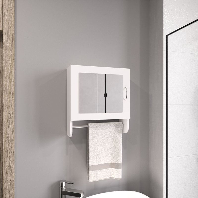 Armoire à pharmacie blanche avec miroir 19,7 "x 17,7", contemporaine et fonctionnelle - idéale pour la salle de bain et la cuisine, armoire à pharmacie à deux tablettes intérieures, salle de bain H 19,7 "x l 17,7"