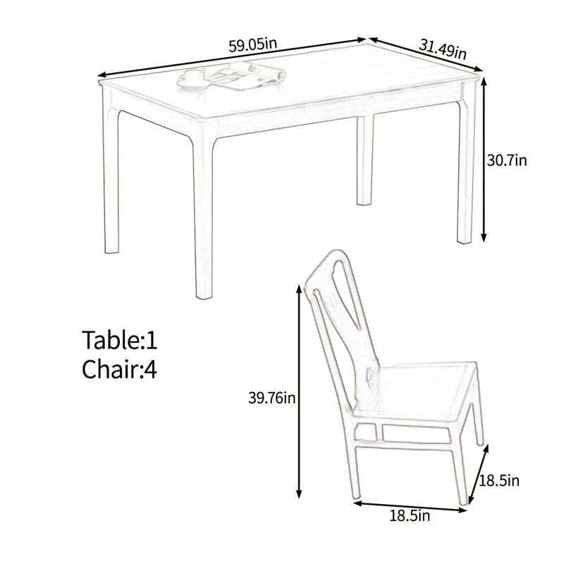 Natural solid wood large board table set, 30.70"H x 59.05"L x 31.49"W