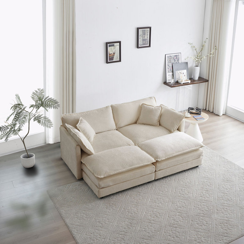 Chenille Sectional Sofa Deep Seat Sofa, 33" H x 76.7" W x 35" D, 4, Beige