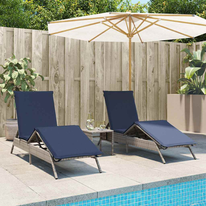  Chaise longue de patio en polyester et rotin gris taille standard, Marine, Gris clair