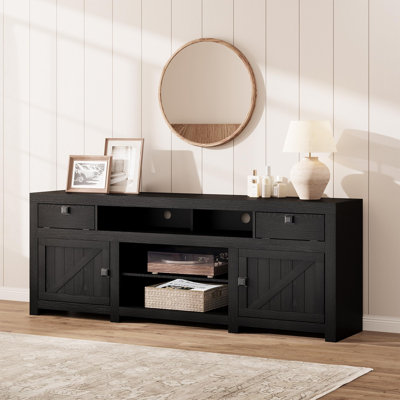 Farmhouse TV Stand for Tv Up to 80 Inches, Long Entertainment Center with 4 Storage Drawers & 3 Open Shelf
