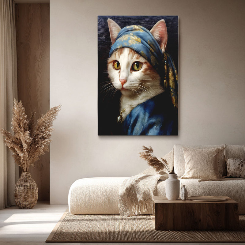 Reproduction sur toile rétro avec perle de chat Vermeer - Urban Studio, 18*12 pouces (45*30*2 cm)