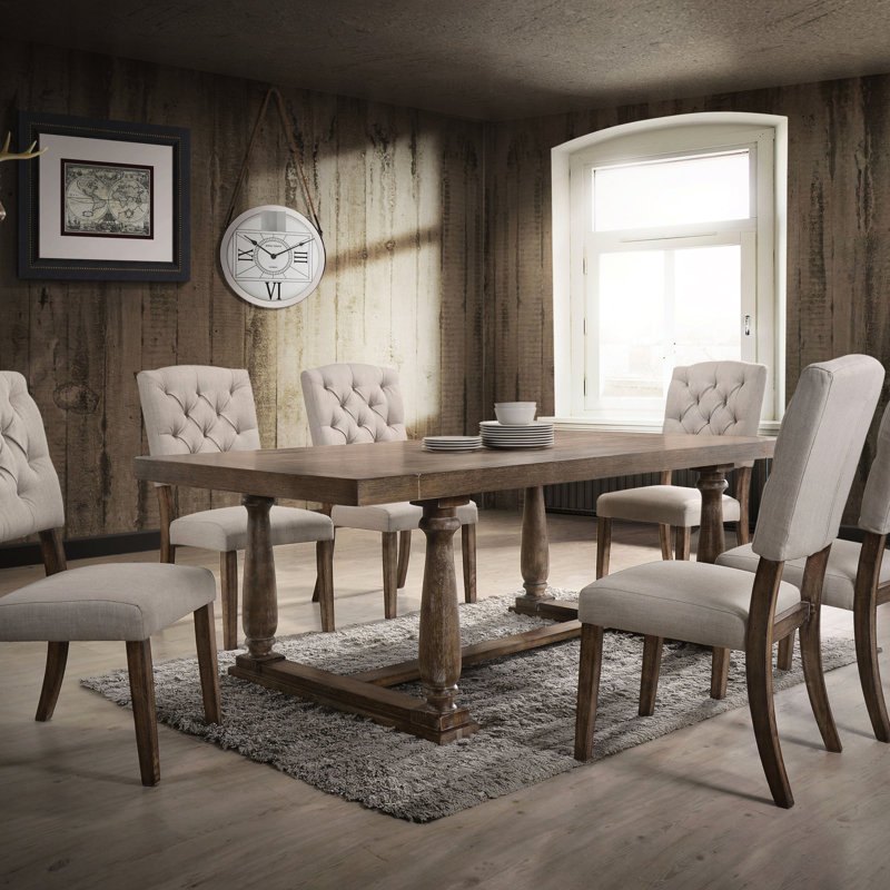 Chaises d'appoint transitionnelles en lin beige à 2 dossiers, pieds fuselés en bois pour la décoration de la salle à manger Vision 2, lin transitionnel, ornement, rêve
