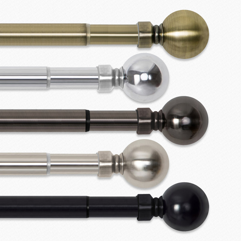Apalachin Plain Metal Ball Extendable Single Curtain Rod /Pole, 120 - 210 cm, Brushed Silver