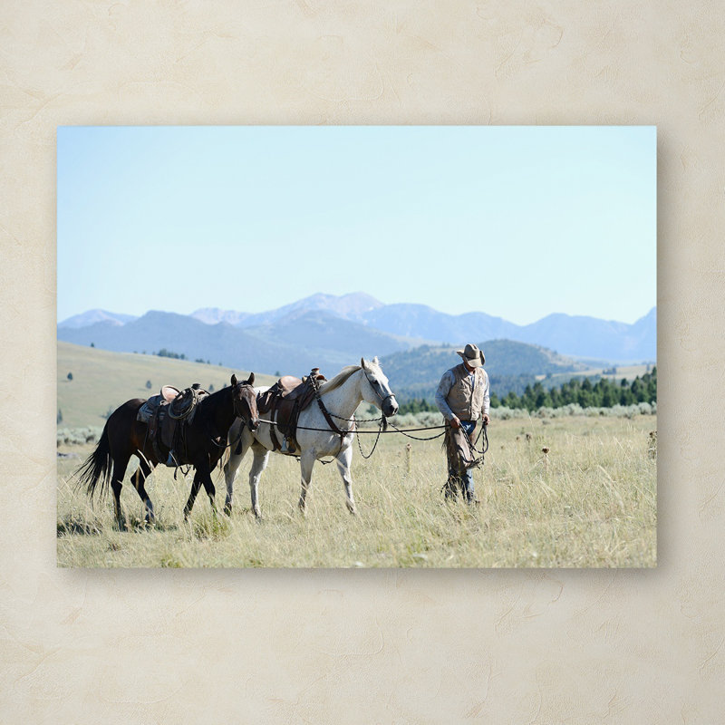 Montana Horse Rancher Landscape Canvas Art in Multicolor